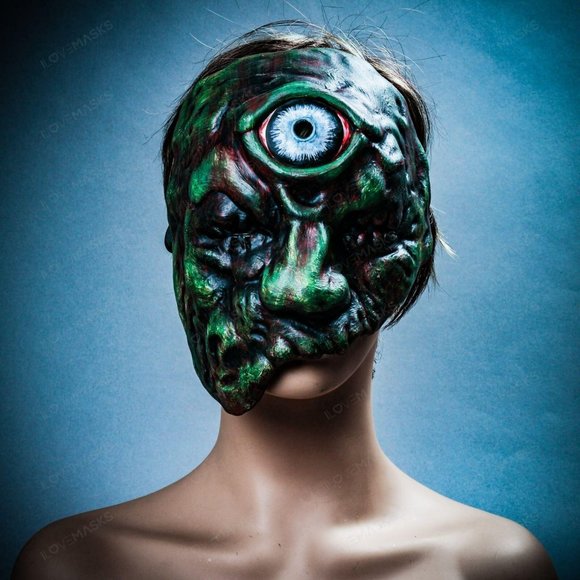 Halloween Horror Monster One-Eyed Party Mask Green - Picture 1 of 8